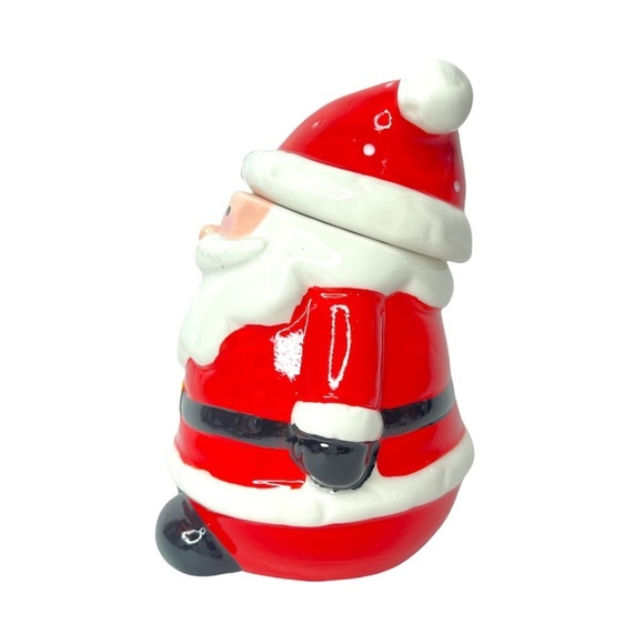 Santa Stoneware‎ Hand-Painted Candy Jar NWT Christmas Jar with Lid Trendy Decor - Picture 2 of 6